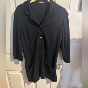 J. McLaughlin Black Tunic Henley Top Oversized Size M Pockets Collared
